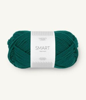 A skein of green yarn on a white background